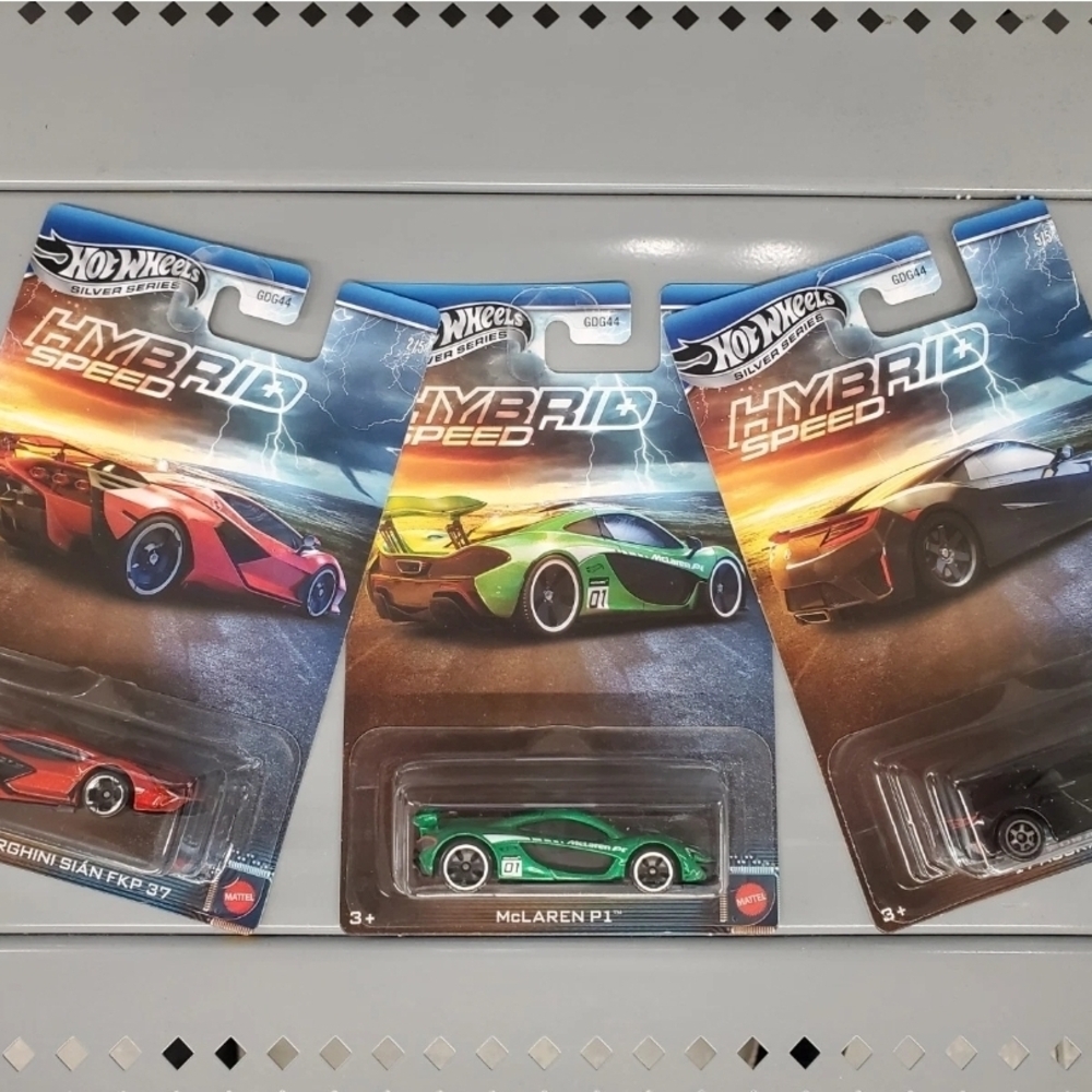 2025 Hot Wheels Silver Series Hybrid Speed Acura NSX, Lamborghini Sian, McLaren.